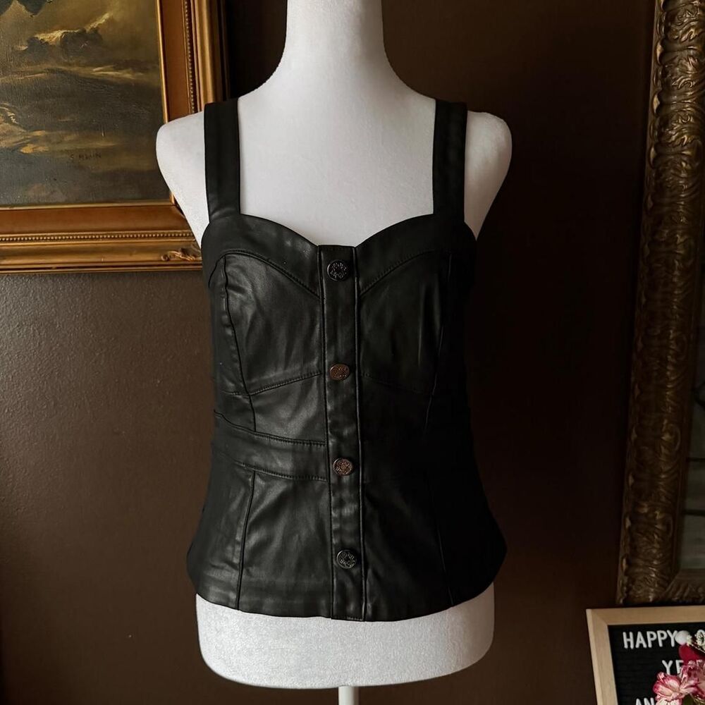 gothic black leather corset top